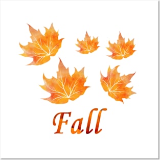 Celebrate Fall with Orange Watercolor Autumn Leaves Posters and Art